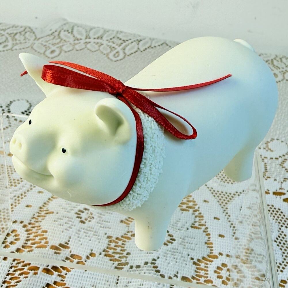 Dept 56 Easter 1998 Pig Figurine w/ Red Ribbon - Pig Animal Collectible Decor